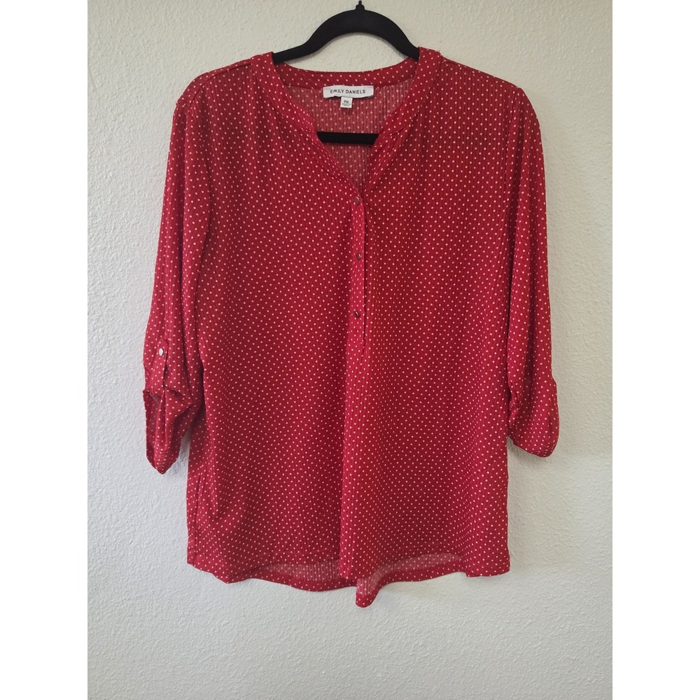 Emily Daniels Blouse Women PXL Red Polka Dot Long Sleeve Lightweight Top Shirt